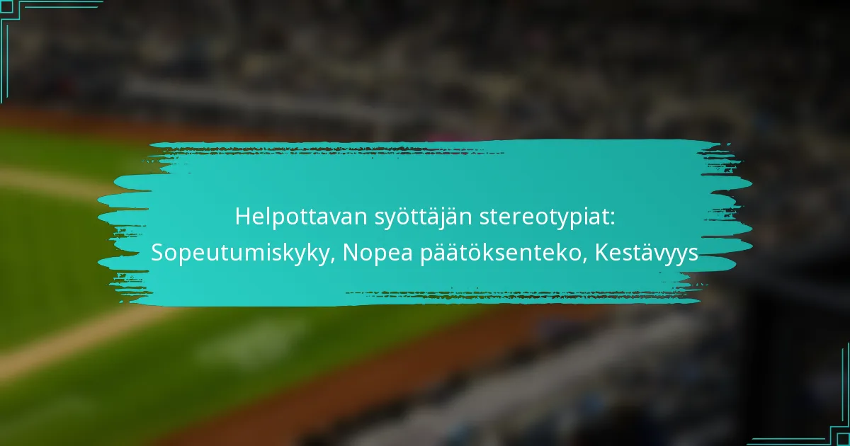 Helpottavan syöttäjän stereotypiat: Sopeutumiskyky, Nopea päätöksenteko, Kestävyys